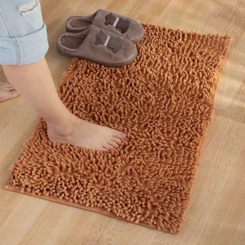 Mateju Chenille Badematte rutschfest, Badezimmerteppich in Rechteck Weich Flauschig Badteppich Waschbar Badvorleger Saugfähige Fußmatte für Dusche Toilette (70 * 140cm,Champagner) von Mateju