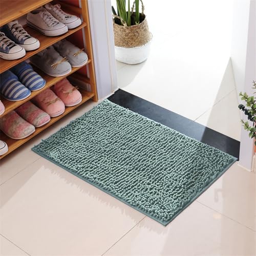 Mateju Chenille Badematte rutschfest, Badezimmerteppich in Rechteck Weich Flauschig Badteppich Waschbar Badvorleger Saugfähige Fußmatte für Dusche Toilette (70x140cm,Dunkelgrün) von Mateju