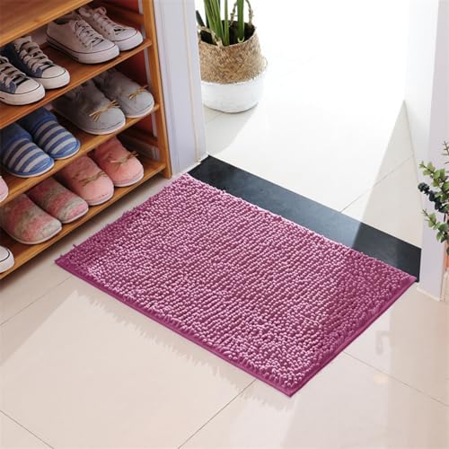 Mateju Chenille Badematte rutschfest, Badezimmerteppich in Rechteck Weich Flauschig Badteppich Waschbar Badvorleger Saugfähige Fußmatte für Dusche Toilette (70x140cm,Dunkelviolett) von Mateju