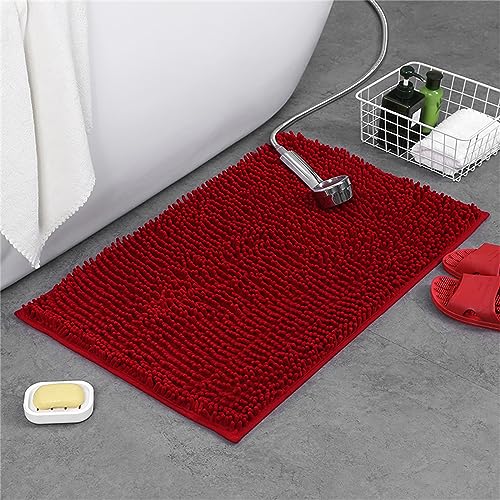 Mateju Chenille Badezimmerteppich, Weich Badteppich rutschfest Badematte Badvorleger Saugfähige Maschinenwaschbare für Dusche Badewanne Toilette (50 * 80CM,Burgunderrot) von Mateju