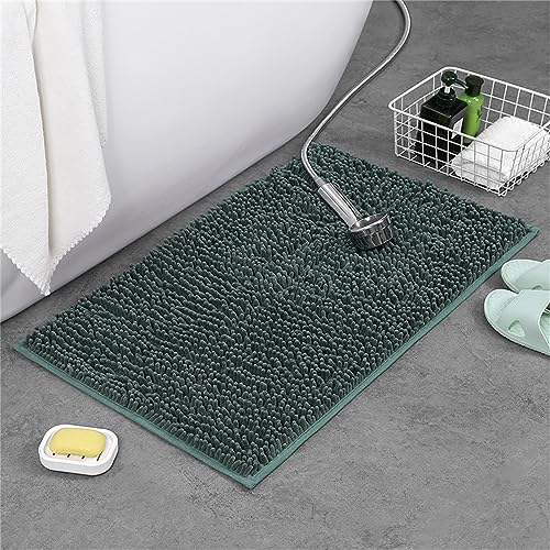 Mateju Chenille Badezimmerteppich, Weich Badteppich rutschfest Badematte Badvorleger Saugfähige Maschinenwaschbare für Dusche Badewanne Toilette (50 * 80CM,Dunkelgrün) von Mateju