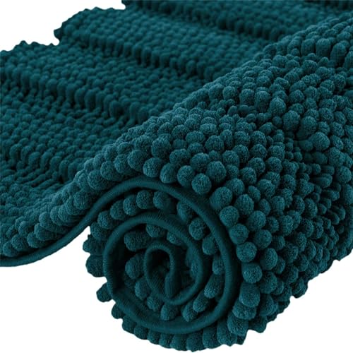Mateju Chenille Badezimmerteppich, Weich Einfarbig Badteppich rutschfest Badematte Badvorleger Saugfähige Maschinenwaschbare für Badewanne Dusche Toilette (40x60CM,Blau Grün) von Mateju