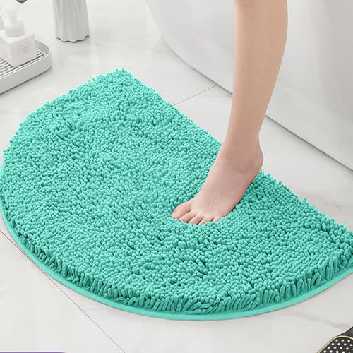 Mateju Chenille Badezimmerteppich Halbrund Weich Badteppich rutschfest Badematte Badvorleger Saugfähige Maschinenwaschbare für Dusche Badewanne (Cyan,40x60CM) von Mateju