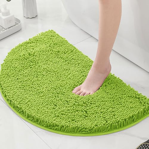 Mateju Chenille Badezimmerteppich Halbrund Weich Badteppich rutschfest Badematte Badvorleger Saugfähige Maschinenwaschbare für Dusche Badewanne (Zitronengrün,50x80CM) von Mateju
