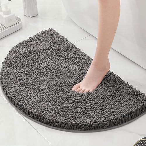 Mateju Chenille Badezimmerteppich Weich Halbrund Badteppich rutschfest Badematte Badvorleger Saugfähige Maschinenwaschbare für Dusche Badewanne (Dunkelgrau,50x80CM) von Mateju