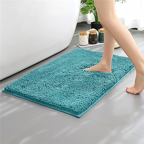 Mateju Chenille Badezimmerteppich rutschfest, Weich Badteppich Badematte Saugfähige Badvorleger Maschinenwaschbare für Badewanne Dusche Toilette (40 * 60CM,Türkis) von Mateju