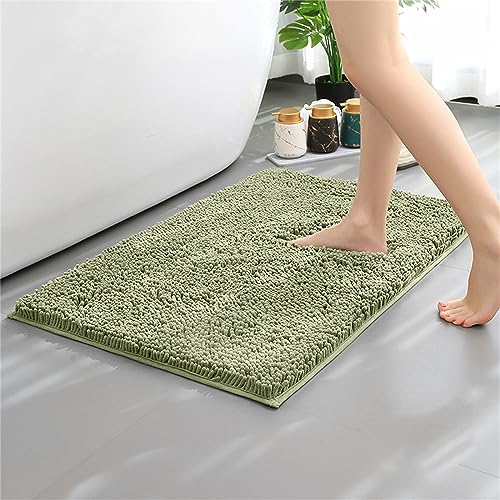 Mateju Chenille Badezimmerteppich rutschfest, Weich Badteppich Badematte Saugfähige Badvorleger Maschinenwaschbare für Badewanne Dusche Toilette (50 * 80CM,Hellgrün) von Mateju