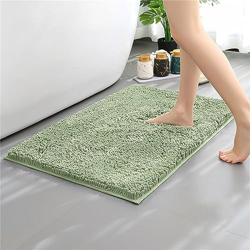 Mateju Chenille Badezimmerteppich rutschfest, Weich Badteppich Badematte Saugfähige Badvorleger Maschinenwaschbare für Badewanne Dusche Toilette (50 * 80CM,Salbei Grün) von Mateju