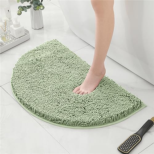 Mateju Chenille Badezimmerteppich rutschfest, Weich Halbkreis Badteppich Badematte Saugfähige Badvorleger Maschinenwaschbare für Badewanne Dusche Toilette (40 * 60CM,Hellgrün) von Mateju