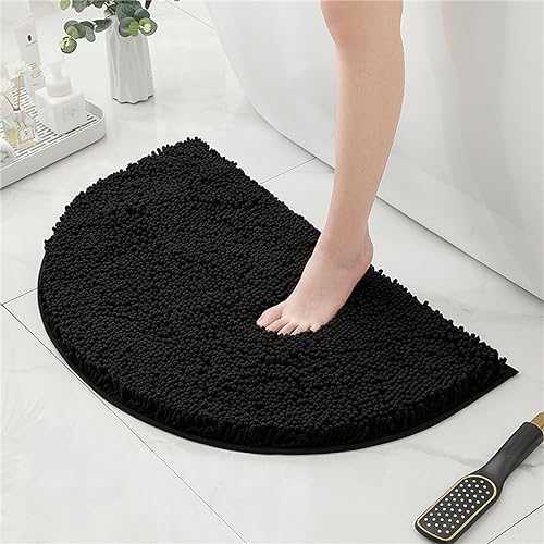 Mateju Chenille Badezimmerteppich rutschfest, Weich Halbkreis Badteppich Badematte Saugfähige Badvorleger Maschinenwaschbare für Badewanne Dusche Toilette (50 * 80CM,Schwarz) von Mateju