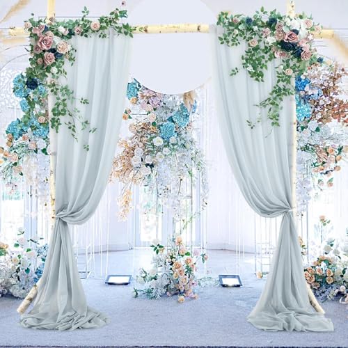 Mateju Chiffon Hochzeit Vorhang, Hochzeitsbogen Chiffon Tüll Stoff Querbehang Deko Gardinen Hintergrund Mit Schimmer für Dekoration Torbogen Zeremonie (Graublau,160x600cm) von Mateju