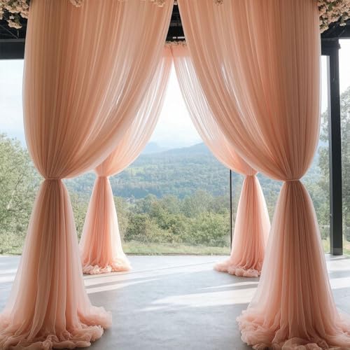 Mateju Chiffon Hochzeit Vorhang Hochzeitsbogen 1 Stück Chiffon Tüll Stoff Querbehang Deko Gardinen Hintergrund für Dekoration Torbogen Zeremonie (Pfirsich,75x600cm) von Mateju