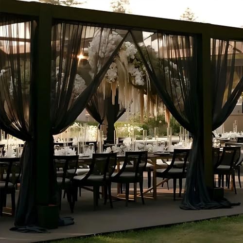 Mateju Chiffon Hochzeit Vorhang Hochzeitsbogen 1 Stück Chiffon Tüll Stoff Querbehang Deko Gardinen Hintergrund für Dekoration Torbogen Zeremonie (Schwarz,160x800cm) von Mateju