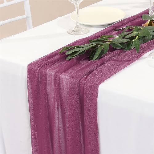 Mateju Chiffon Tischläufer, Chiffon Tischdecke Hochzeit Tischläufer Hochzeitsläufer Tisch Läufer Musselin Stoff Durchsichtiger Tischläufer Hochzeit Tischdeko Läufer (Lila,75x180cm) von Mateju