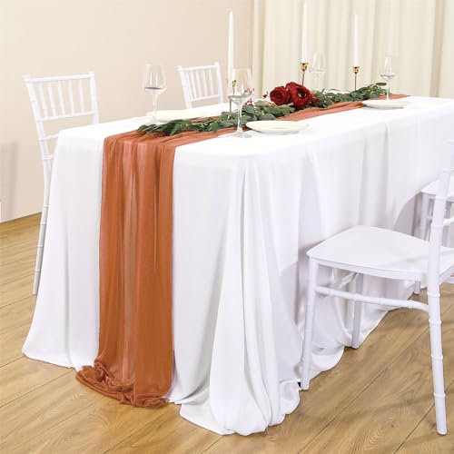 Mateju Chiffon Tischläufer, Hochzeit Tischläufer Chiffon Tischdecke Hochzeitsläufer Tisch Läufer Musselin Stoff Durchsichtiger Tischläufer Hochzeit Tischdeko Läufer (75x300cm,Rostrote Farbe) von Mateju