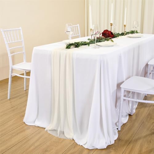 Mateju Chiffon Tischläufer, Hochzeit Tischläufer Chiffon Tischdecke Hochzeitsläufer Tisch Läufer Musselin Stoff Durchsichtiger Tischläufer Hochzeit Tischdeko Läufer (75x400cm,Milchig weiß) von Mateju