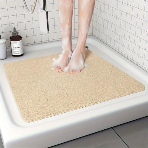 Mateju Duschmatte rutschfest, PVC-Luffa Antirutschmatte Schnell Trocknend Sicherheits Badematte Weich Komfort Fußmatte Dusche für Badewanne und Nassbereiche (45 * 75cm,SQ-Beige) von Mateju