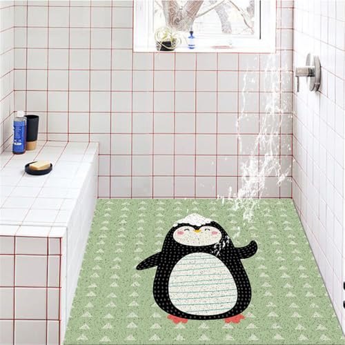 Mateju Duschmatte rutschfest, PVC-Luffa Duschmatte Schnell Trocknend Weich Komfort Sicherheits Badematte Antirutschmatte Dusche für Badewanne und Nassbereiche (Pinguin,60x60cm) von Mateju