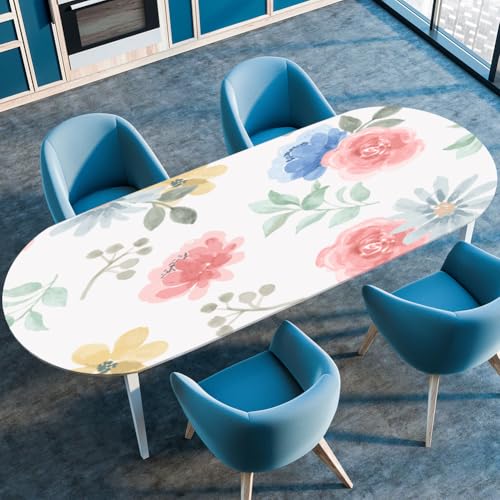 Mateju Fitted Tischdecke Wasserdicht Lotuseffekt Oval Gartentischdecke Abwaschbar Outdoor Modisches Blumen Gummiband Elastisch Tischdecken (Stil 2,91x152cm) von Mateju