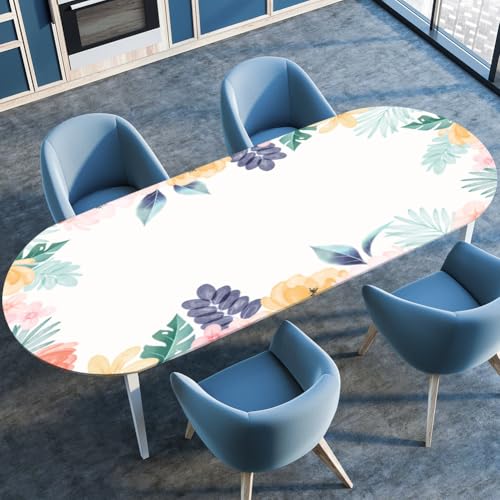 Mateju Fitted Tischdecke Wasserdicht Lotuseffekt Oval Gartentischdecke Abwaschbar Outdoor Modisches Blumen Gummiband Elastisch Tischdecken (Stil 5,132x178cm) von Mateju