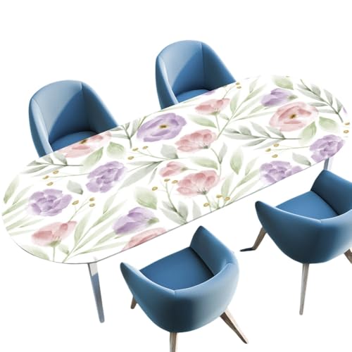 Mateju Fitted Tischdecke Wasserdicht Lotuseffekt Oval Gartentischdecke Abwaschbar Outdoor Modisches Blumenmuster Gummiband Elastisch Tischdecken (Stil 1,122x183cm) von Mateju