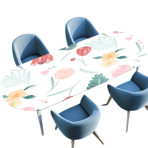 Mateju Fitted Tischdecke Wasserdicht Lotuseffekt Oval Gartentischdecke Abwaschbar Outdoor Modisches Blumenmuster Gummiband Elastisch Tischdecken (Stil 4,122x183cm) von Mateju