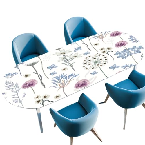 Mateju Fitted Tischdecke Wasserdicht Lotuseffekt Oval Gartentischdecke Abwaschbar Outdoor Modisches Blumenmuster Gummiband Elastisch Tischdecken (Stil 5,122x183cm) von Mateju