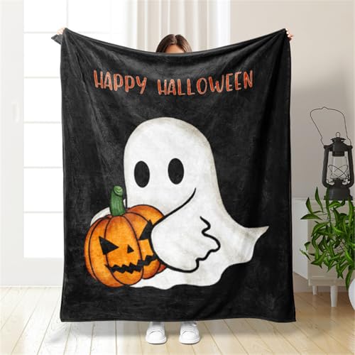 Mateju Halloween Kuscheldecke Decke Flauschig Fleecedecke Flanelldecke Sofadecke Warm Weich Wohndecke Überwürfe Couchdecke Gruseliger Halloween Kürbis Druck, Halloween Deko (Niedlich,70x100cm) von Mateju