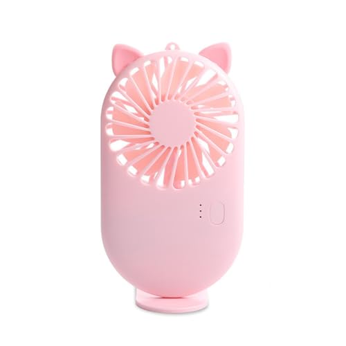 Mateju Handventilator, Mini Ventilator Akku Aufladbar USB Mini Hand Fan, Kleiner Ventilator mit 3 Geschwindigkeiten 800mAh, Portable Fan für Reisen Büro Zuhause (Rosa Katze) von Mateju