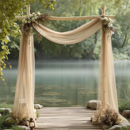 Mateju Hochzeit Vorhang für Hochzeitsbogen 1 Stück Einfarbig Chiffon Gardinen Hochzeits Hintergrund Vorhang Tüll Querbehang Dekoration für Torbogen Zeremonie Fotografie Party (Khaki,160x800cm) von Mateju