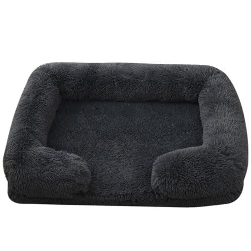 Mateju Hundebett Rechteckig Flauschig, Plüsch Haustierbett Katzenbett Abnehmbar Waschbar Flauschig Weiche Warme Hundekissen mit rutschfest Unterseite Katzenkissen (Dunkelgrau,L 80x53cm) von Mateju