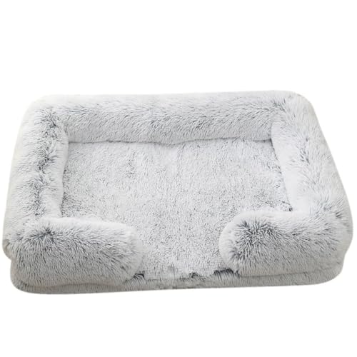 Mateju Hundebett Rechteckig Flauschig, Plüsch Haustierbett Katzenbett Abnehmbar Waschbar Flauschig Weiche Warme Hundekissen mit rutschfest Unterseite Katzenkissen (Hellgrau,L 80x53cm) von Mateju