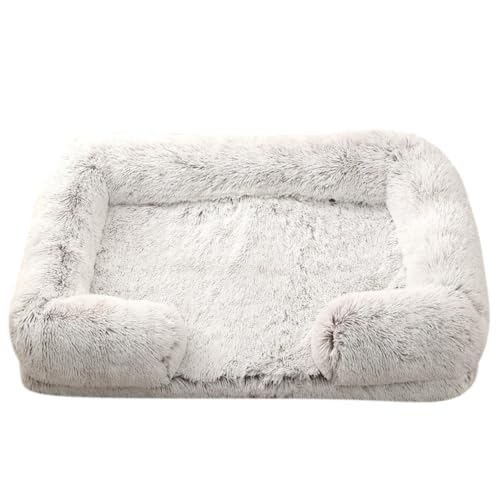 Mateju Hundebett Rechteckig Flauschig, Plüsch Haustierbett Katzenbett Abnehmbar Waschbar Flauschig Weiche Warme Hundekissen mit rutschfest Unterseite Katzenkissen (Weiß + Grau,L 80x53cm) von Mateju