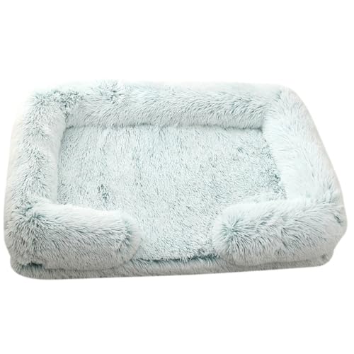 Mateju Hundebett Rechteckig Flauschig, Plüsch Haustierbett Katzenbett Abnehmbar Waschbar Flauschig Weiche Warme Hundekissen mit rutschfest Unterseite Katzenkissen (Weiß + Grün,L 80x53cm) von Mateju