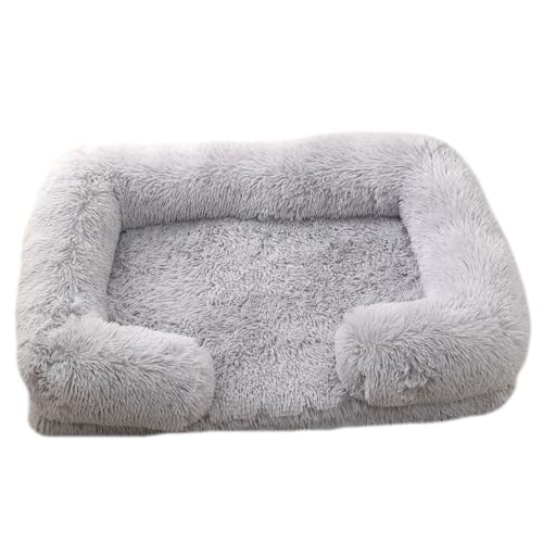 Mateju Hundebett Rechteckig Flauschig, Plüsch Haustierbett Katzenbett Flauschig Weiche Warme Hundekissen mit rutschfest Unterseite Katzenkissen, Abnehmbar Waschbar (Hellgrau,L 80x53cm) von Mateju