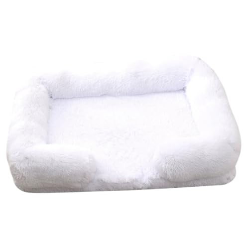 Mateju Hundebett Rechteckig Flauschig, Plüsch Haustierbett Katzenbett Flauschig Weiche Warme Hundekissen mit rutschfest Unterseite Katzenkissen, Abnehmbar Waschbar (Weiß,L 80x53cm) von Mateju