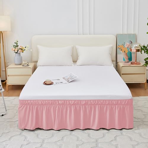 Mateju Klassisch Bettvolant Bettrock Gefalteter Bettrock Wrap Around Style mit Rüschen Elastischer Staub Ruffled Rock, Bett Wrap Ruffle Bett Rock 38/40cm Drop (180 * 200+40cm,Rosa) von Mateju
