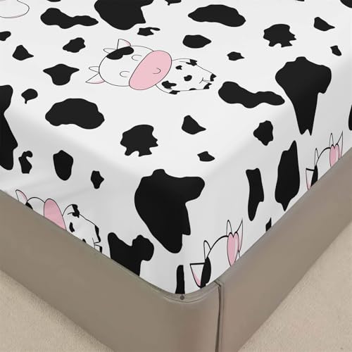 Mateju Kuhdruck Spannbettlaken Mikrofaser Spannbetttuch Weiche Bequem Bettlaken für Einzelbett Doppelbett Boxspringbett, Tiefe Tasche für Matratzen bis 30 cm Höhe (140x200cm,Stil A) von Mateju