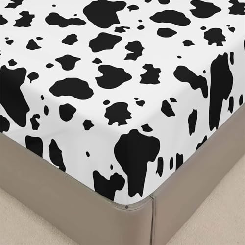 Mateju Kuhdruck Spannbettlaken Mikrofaser Spannbetttuch Weiche Bequem Bettlaken für Einzelbett Doppelbett Boxspringbett, Tiefe Tasche für Matratzen bis 30 cm Höhe (160x200cm,Stil B) von Mateju