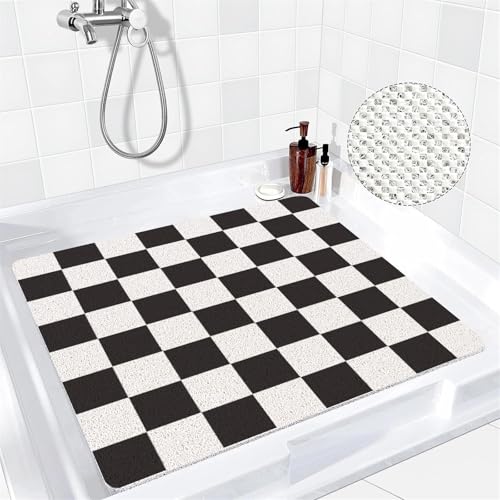 Mateju Luffa Duschmatte rutschfest, Weich Komfort Sicherheits Badematte mit Ablauflöchern, Schnell Trocknend Antirutschmatte Dusche für Badewanne und Nassbereiche (Schwarz-Weiß 1,80 * 80cm) von Mateju