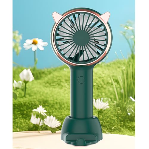 Mateju Mini Ventilator, Handventilator Akku Aufladbar USB Mini Hand Fan, 2000mAh Portable Fan mit Hangeseil für Reisen Büro Zuhause, Summer Must Haves (Dunkelgrüne Ohren,2PCS) von Mateju