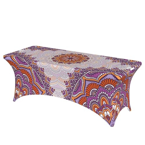 Mateju Mystisches Mandala Tischhusse, Elasthan Tischdecke Rechteckige Tisch Hussen Polyester Spanntischdecke für Hochzeit Party Küche Dekoration Feiern (Hellviolett,244x76x76cm) von Mateju