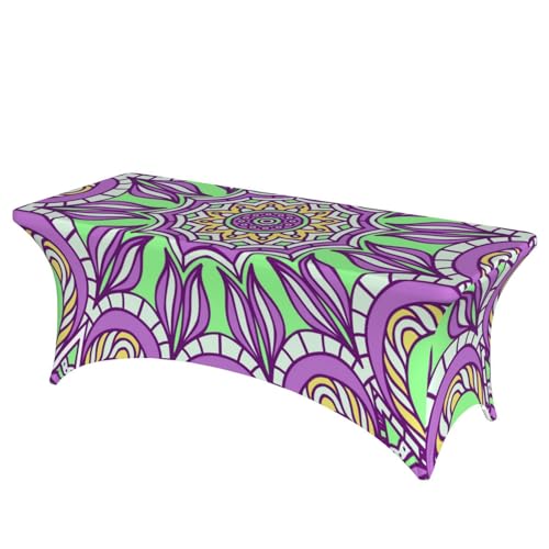 Mateju Mystisches Mandala Tischhusse, Elasthan Tischdecke Rechteckige Tisch Hussen Polyester Spanntischdecke für Hochzeit Party Küche Dekoration Feiern (Lila,183x76x76cm) von Mateju