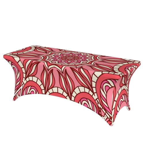 Mateju Mystisches Mandala Tischhusse, Elasthan Tischdecke Rechteckige Tisch Hussen Polyester Spanntischdecke für Hochzeit Party Küche Dekoration Feiern (Rot,244x76x76cm) von Mateju