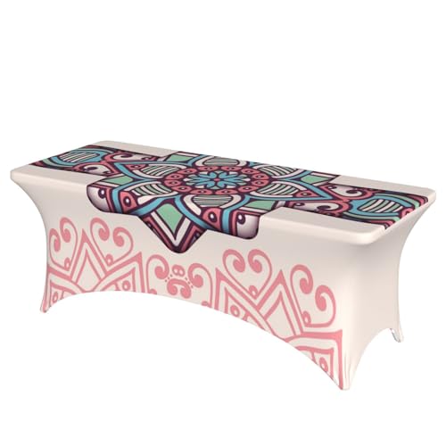Mateju Mystisches Mandala Tischhusse, Elasthan Tischdecke Rechteckige Tisch Hussen Polyester Spanntischdecke für Hochzeit Party Küche Dekoration Feiern (Weiß,183x76x76cm) von Mateju
