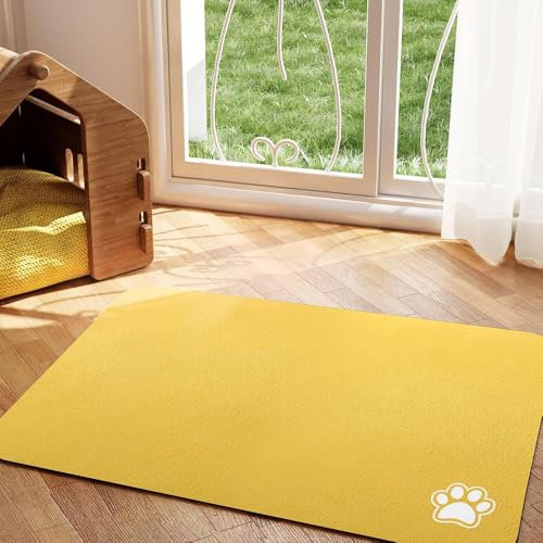Mateju Napfunterlage Hund Katzen, Hund rutschfest Saugfähig Schnelltrocknend Futtermatte Hunde Katzen Matte, Mehrfarbig Napfunterlage Katze Hundenapf Unterlage (Gelb,40x60cm) von Mateju