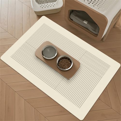 Mateju Napfunterlage Hund Katzen, Modern Futtermatte Hunde rutschfest Saugfähig Schnelltrocknend Futtermatte Matte, Napfunterlage Katze Hundenapf Unterlage (Linie,90x60cm) von Mateju