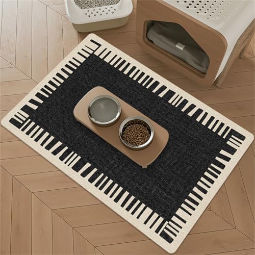 Mateju Napfunterlage Hund Katzen, Modern Futtermatte Hunde rutschfest Saugfähig Schnelltrocknend Futtermatte Matte, Napfunterlage Katze Hundenapf Unterlage (Schwarz,60x40cm) von Mateju