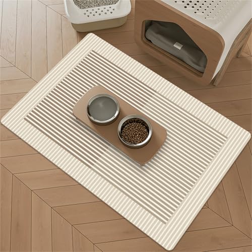 Mateju Napfunterlage Hund Katzen, Modern Futtermatte Hunde rutschfest Saugfähig Schnelltrocknend Futtermatte Matte, Napfunterlage Katze Hundenapf Unterlage (Streifen,90x60cm) von Mateju