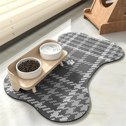Mateju Napfunterlage Hund Katzen, Modern Plaid Futtermatte Hunde rutschfest Saugfähig Schnelltrocknend Futtermatte Matte, Napfunterlage Katze Hundenapf Unterlage (Dunkelgrau,40x60cm) von Mateju